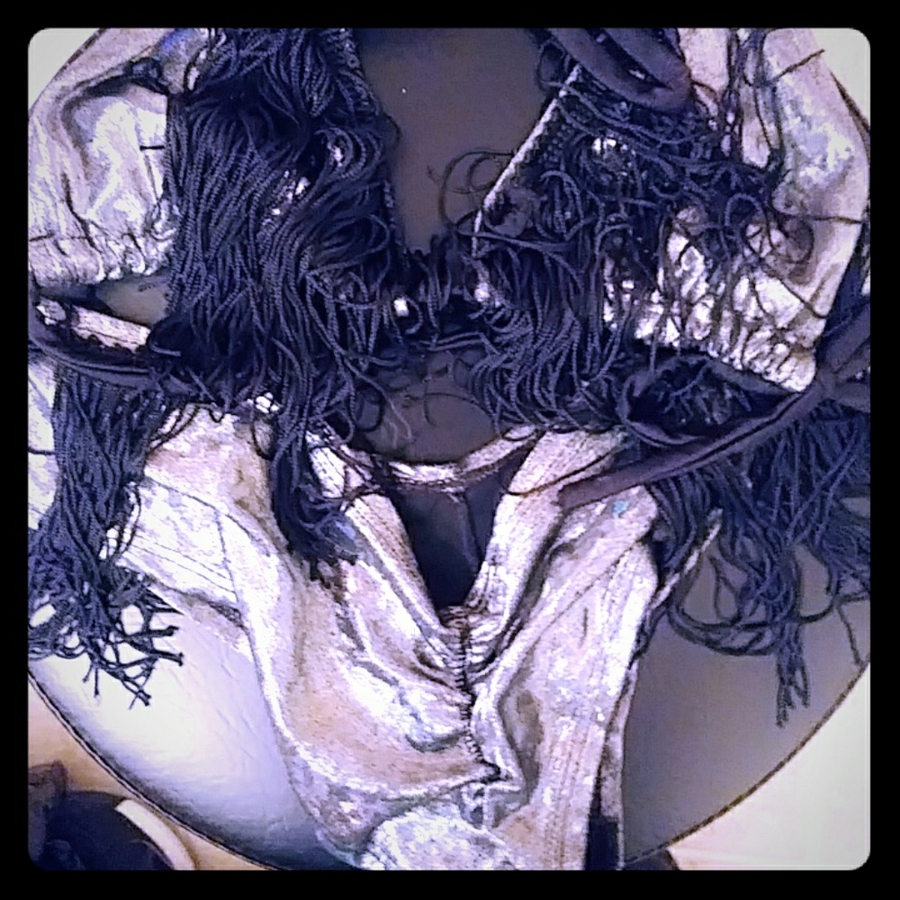 2 pc exotic dancewear silver with tassels